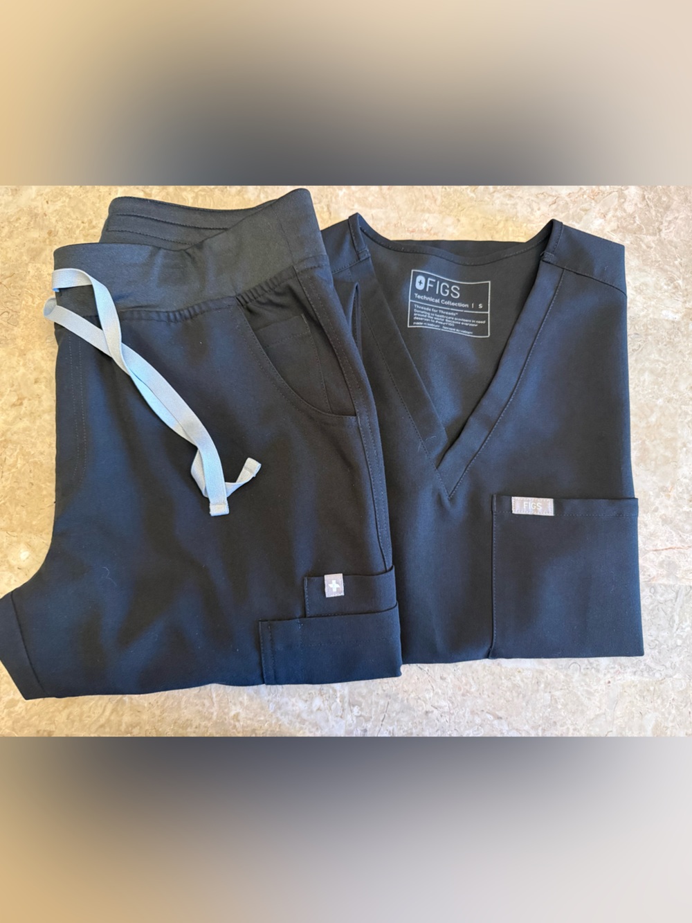 Figs Kids Black Sweatpants with Light Gray Drawstring